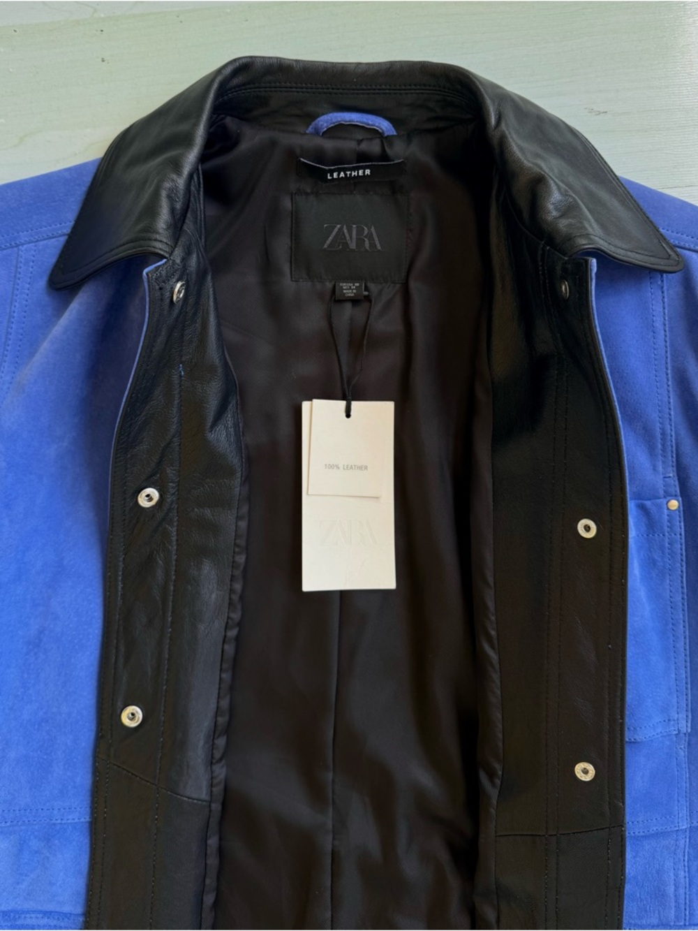 NWT Zara Electric Blue Suede Jacket with Black Leather Collar - Picture 11 of 16
